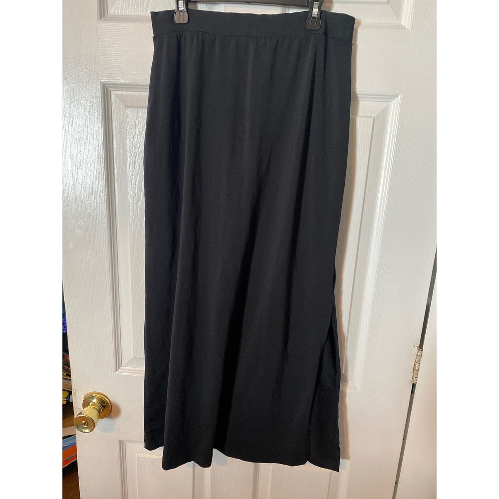 Kathy Ireland Womens Black Maxi Skirt Side Slit Elastic Waist‎ Size Medium